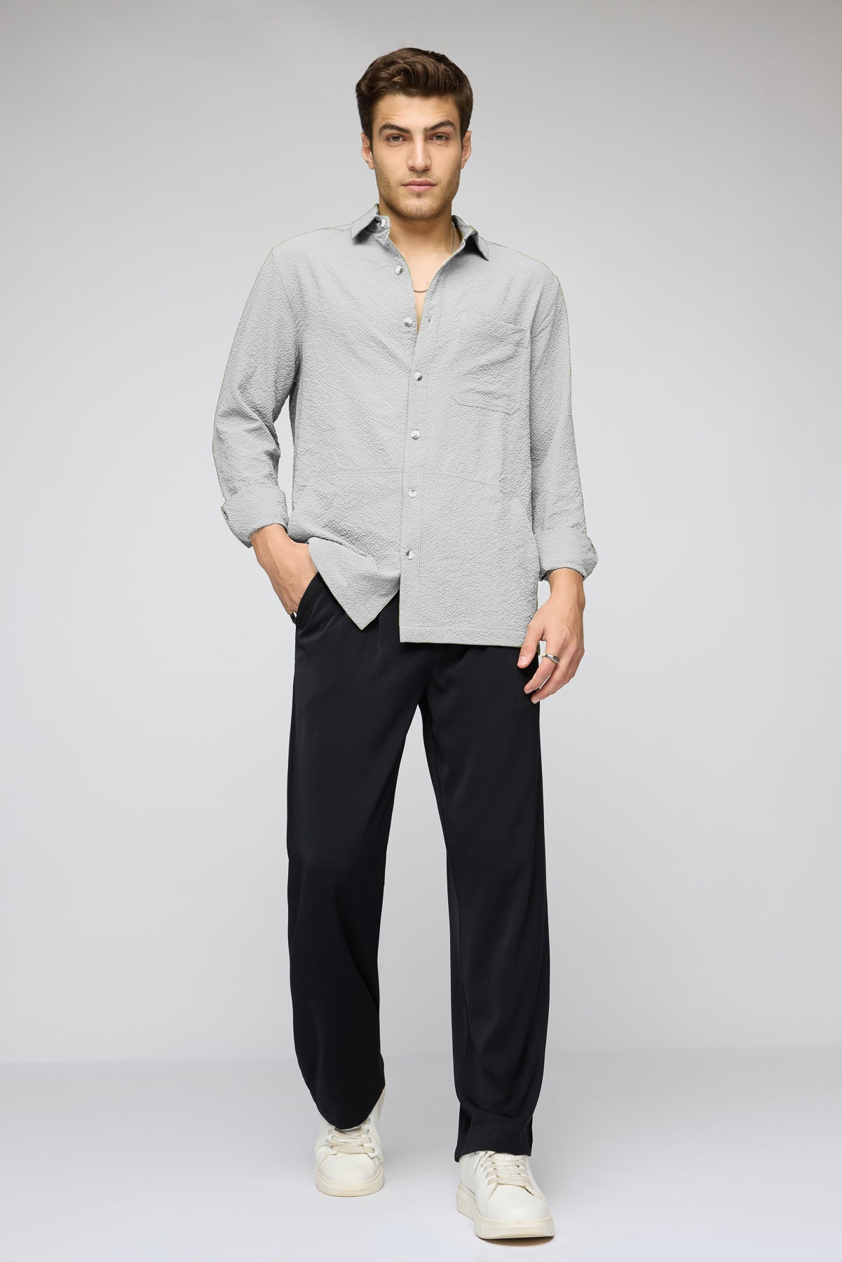 Black Men's Pleated Straight Korean Pants