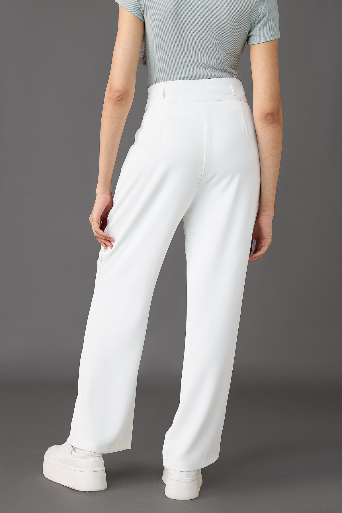 Seoul White Pleated Women's Straight Korean Pants