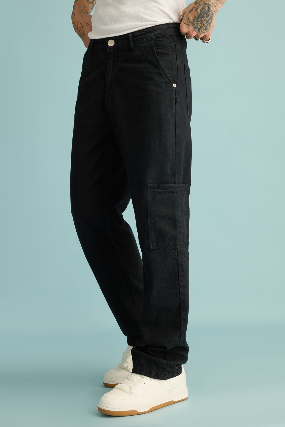Stealth Black Men's Straight Cargo Jeans