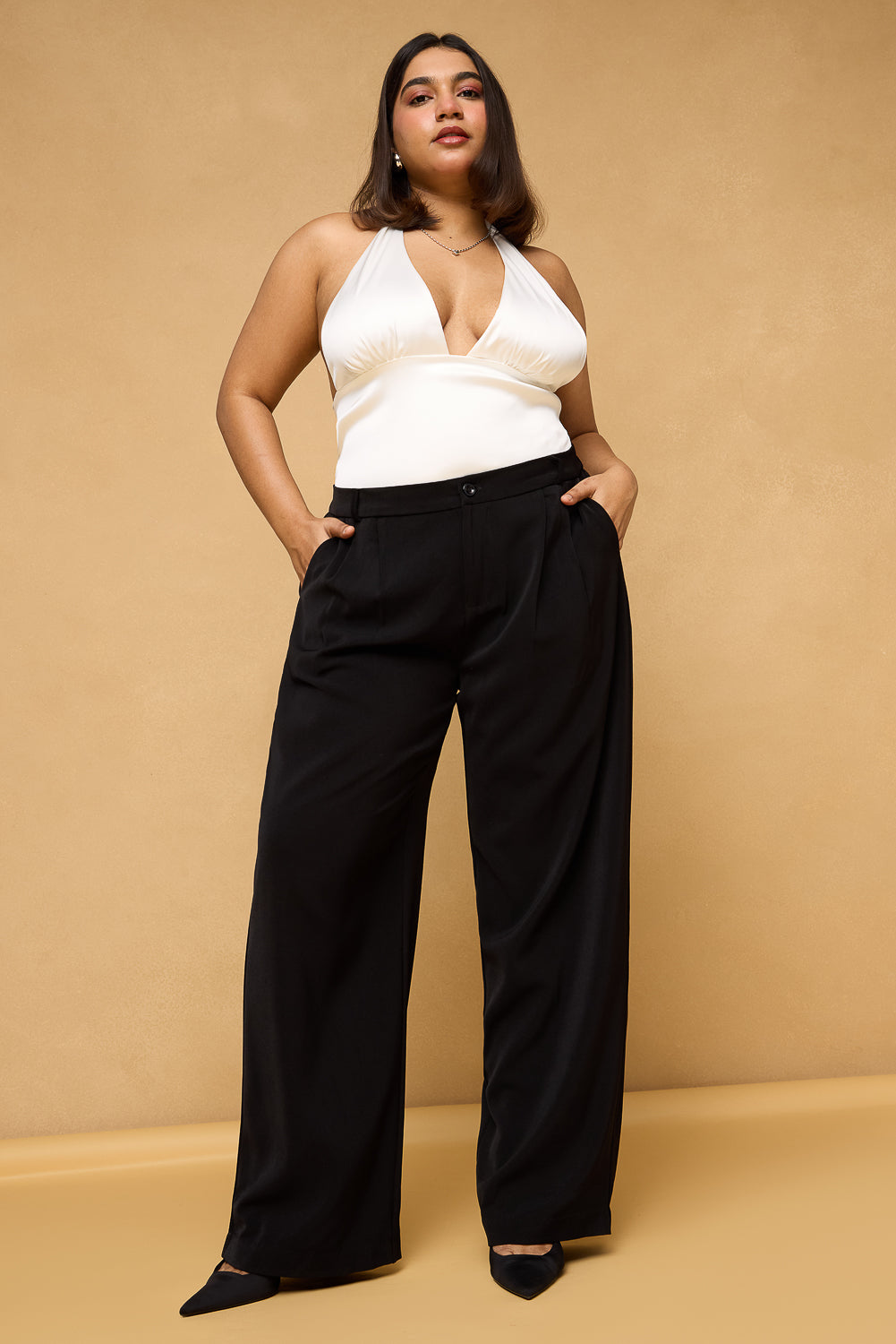 Curve Black Pleated Straight Korean Pants