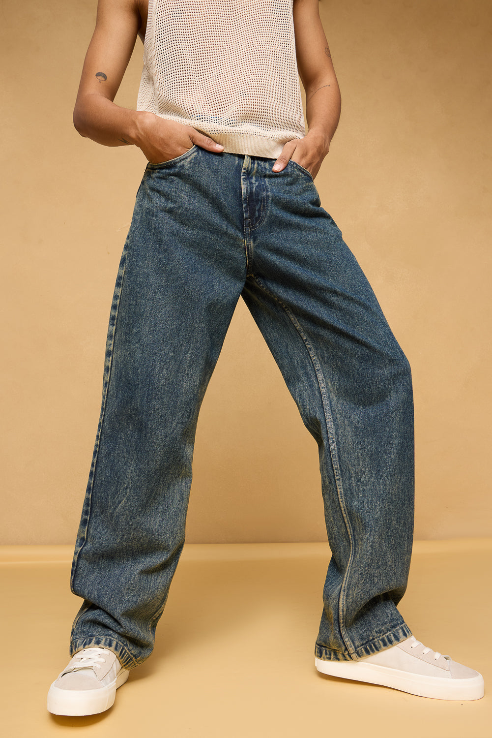 Acid Blue Men's Baggy Straight Jeans