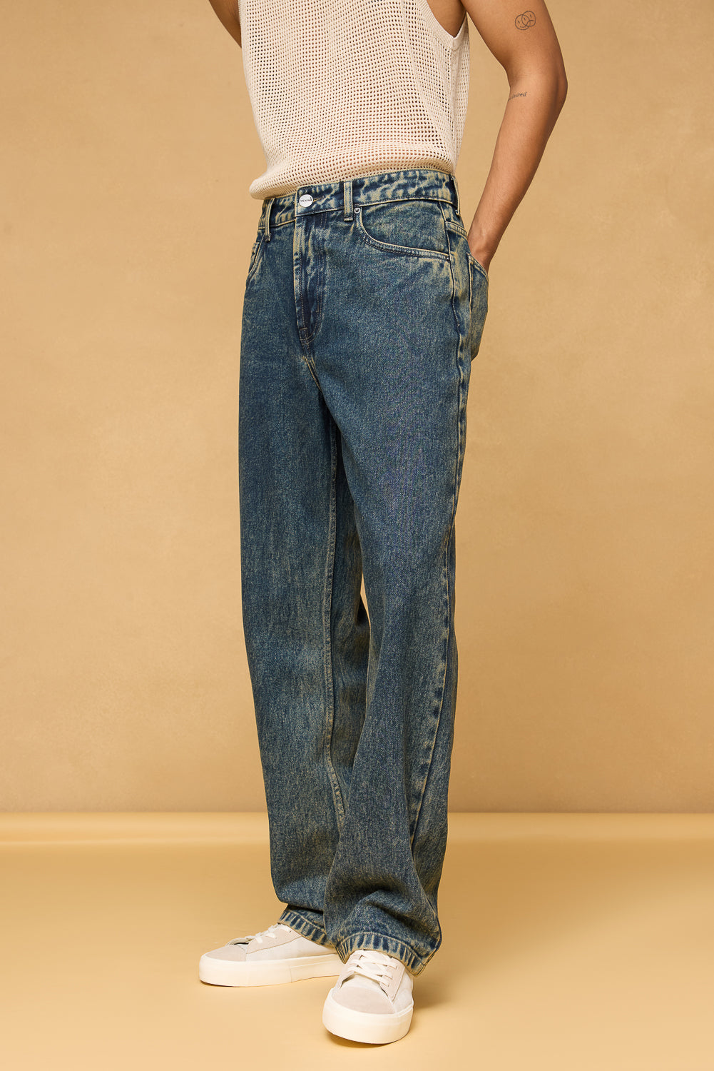 Acid Blue Men's Baggy Straight Jeans