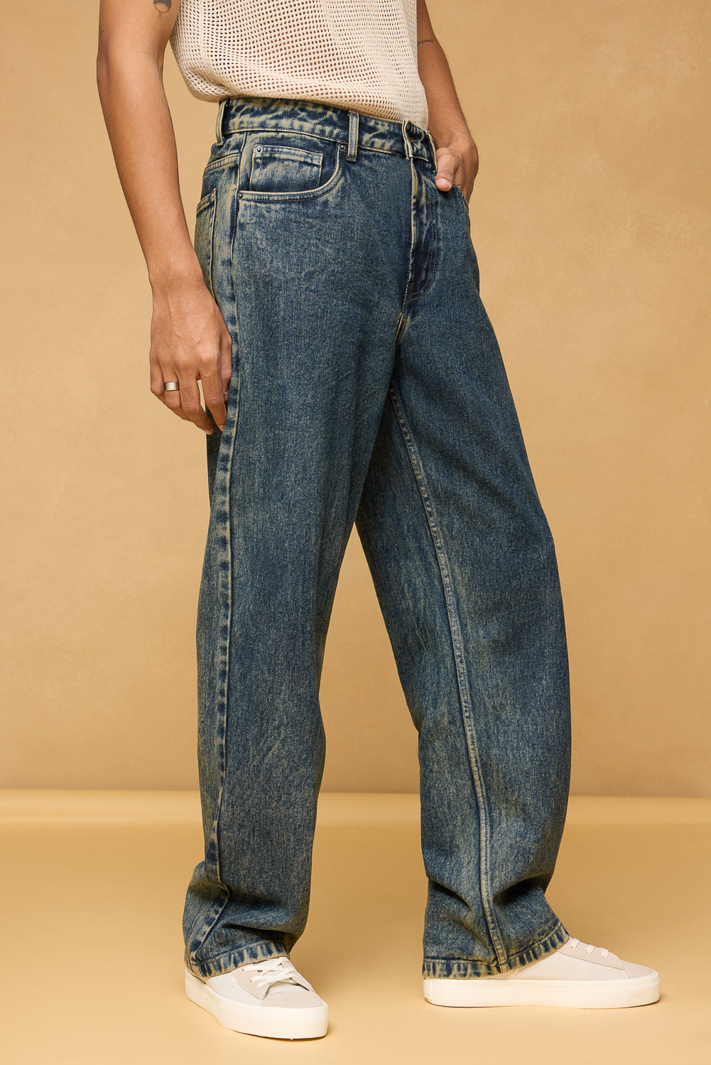 Acid Blue Men's Baggy Straight Jeans