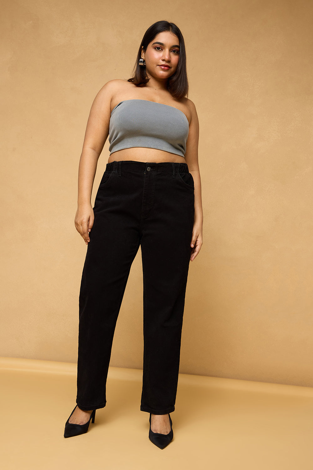 Curve Sleek Black Mom Fit Jeans
