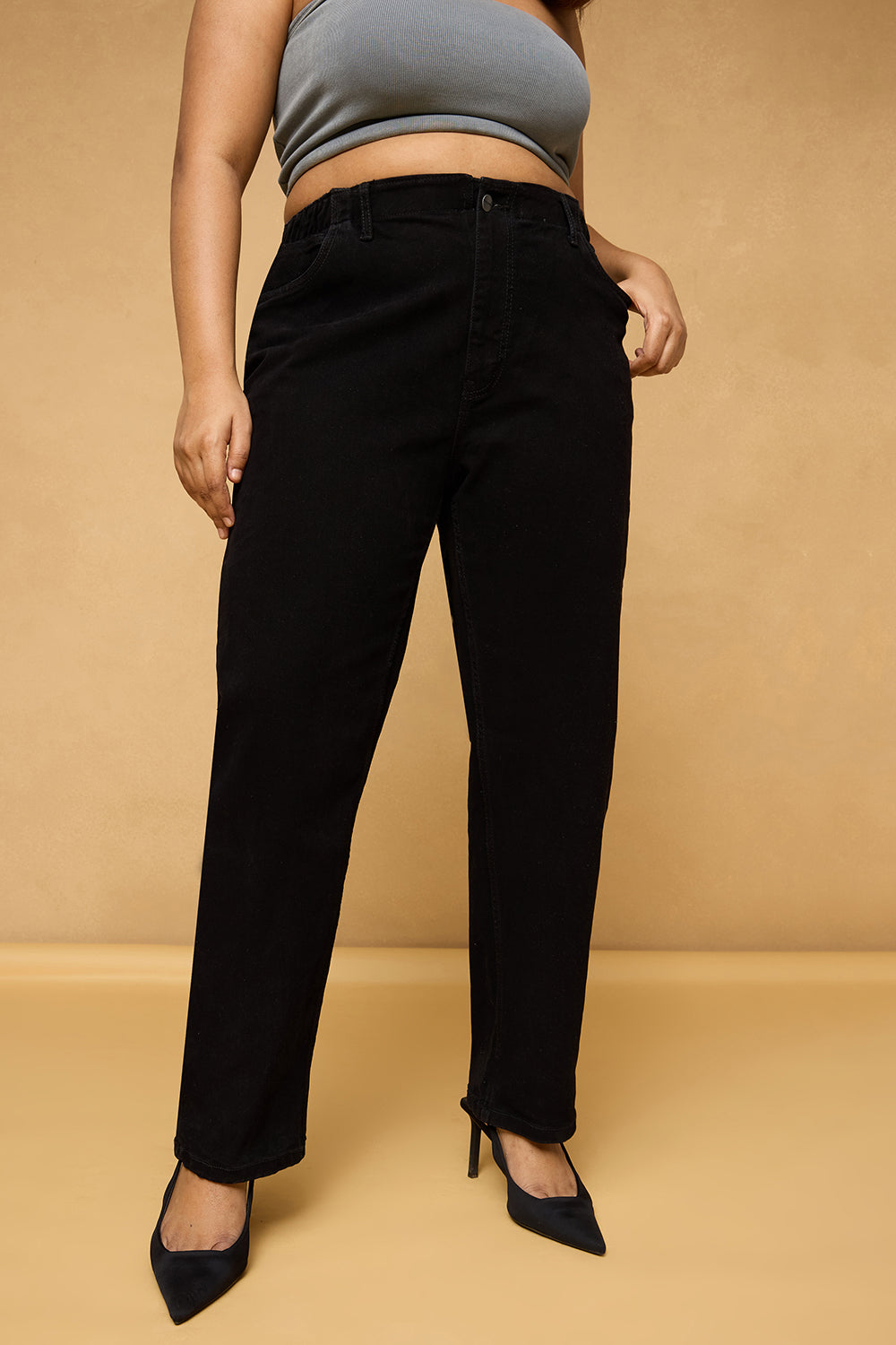Curve Sleek Black Mom Fit Jeans
