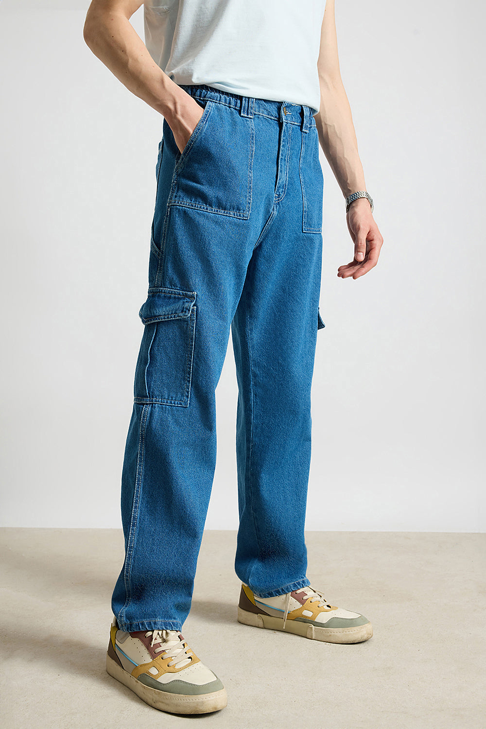 Blue Utility Men's Baggy Straight Cargo Jeans