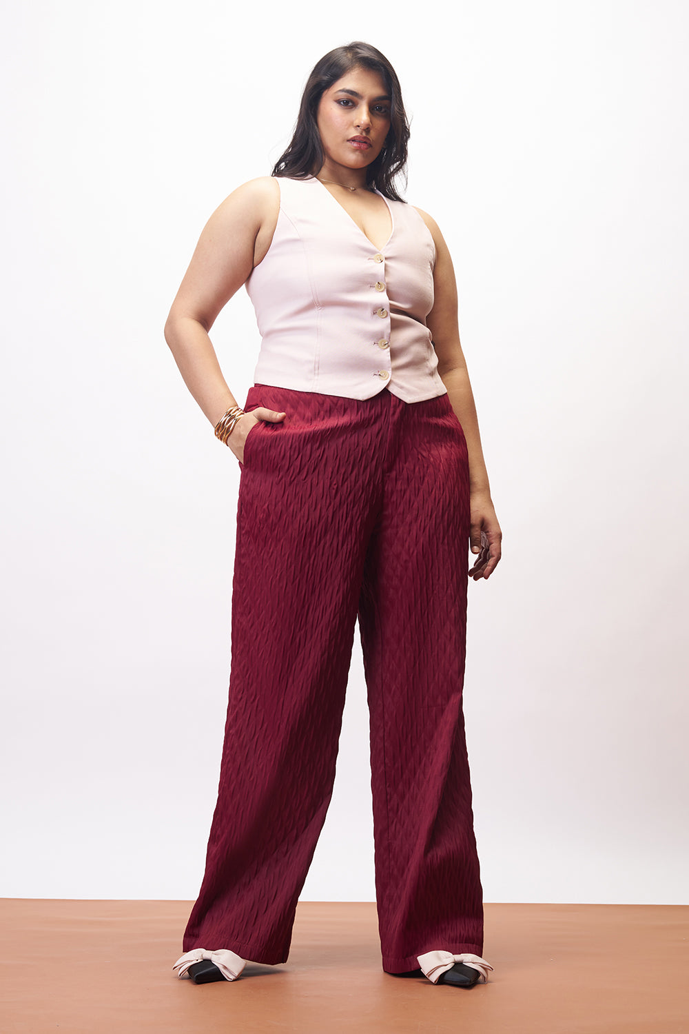 Rosy Glow Curve Textured Korean Pants