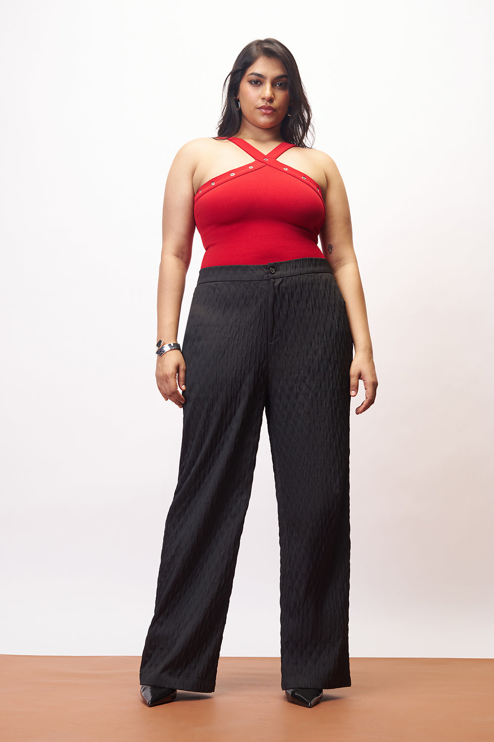Curve Raven Black Textured Straight Pants
