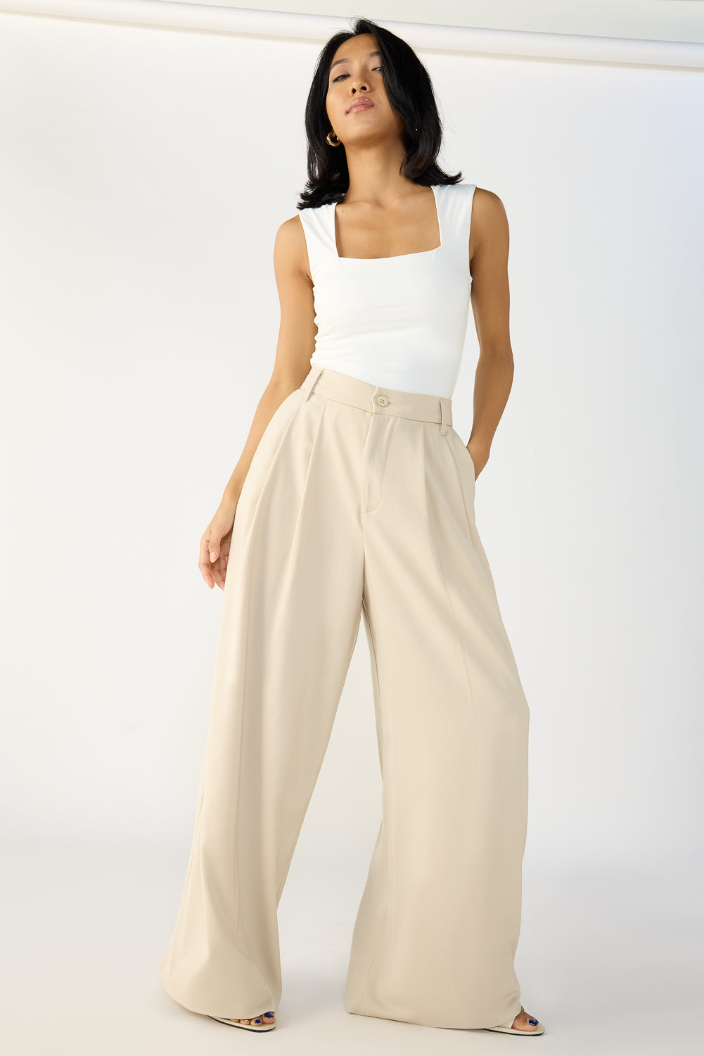 Light Khaki Formal Women's Flared Korean Pants