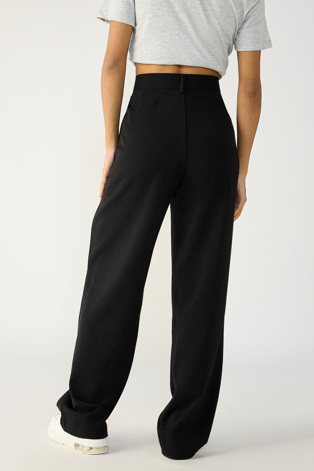 Black Double Pleated Women's Straight Korean Pants
