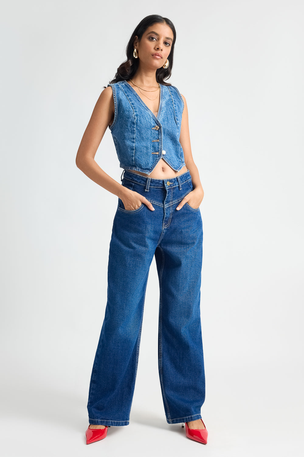 Dark Blue Fish Cut Women's Straight Fit Jeans