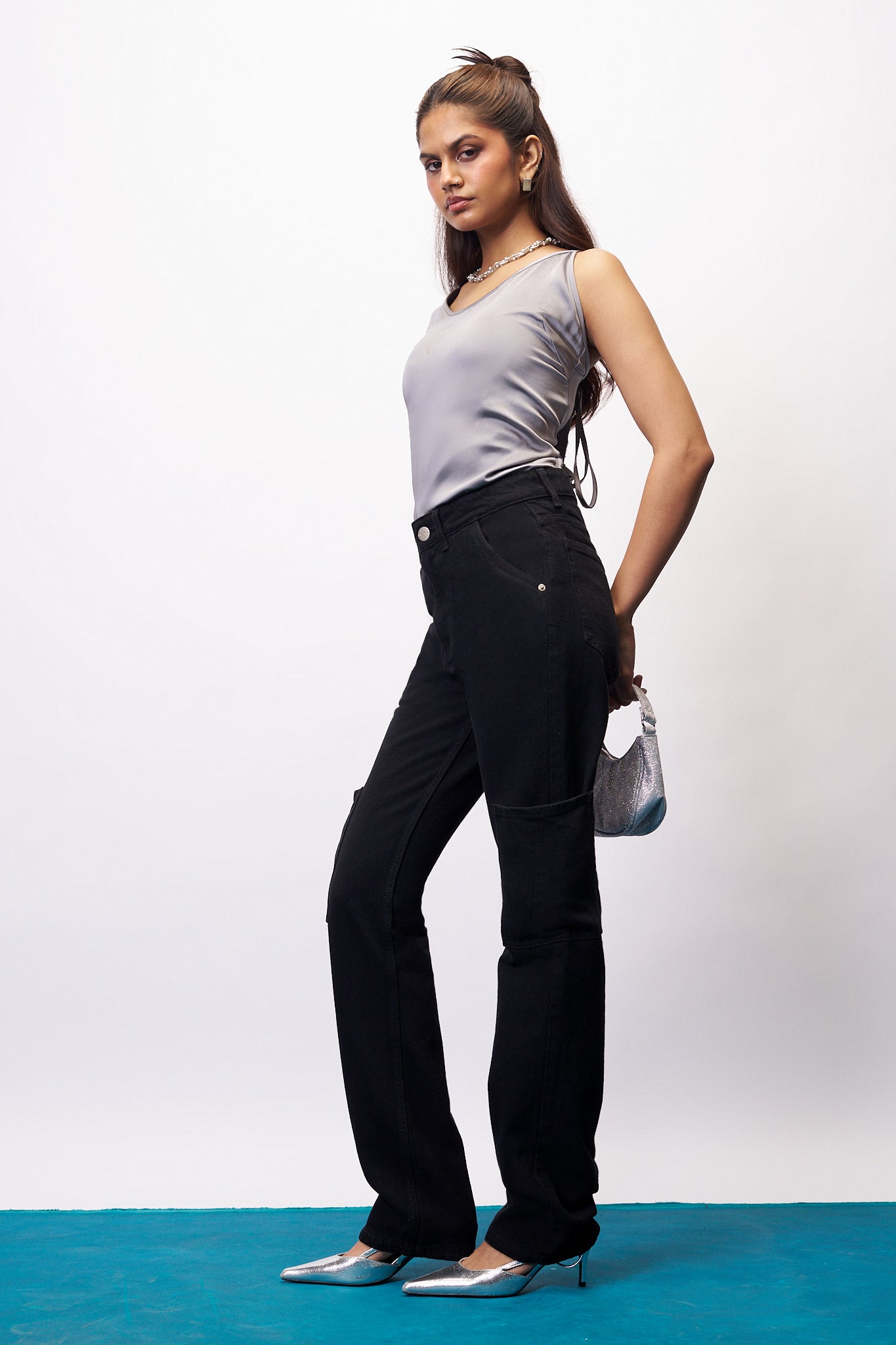 Elevated Noir Women's Straight Cargo Jeans