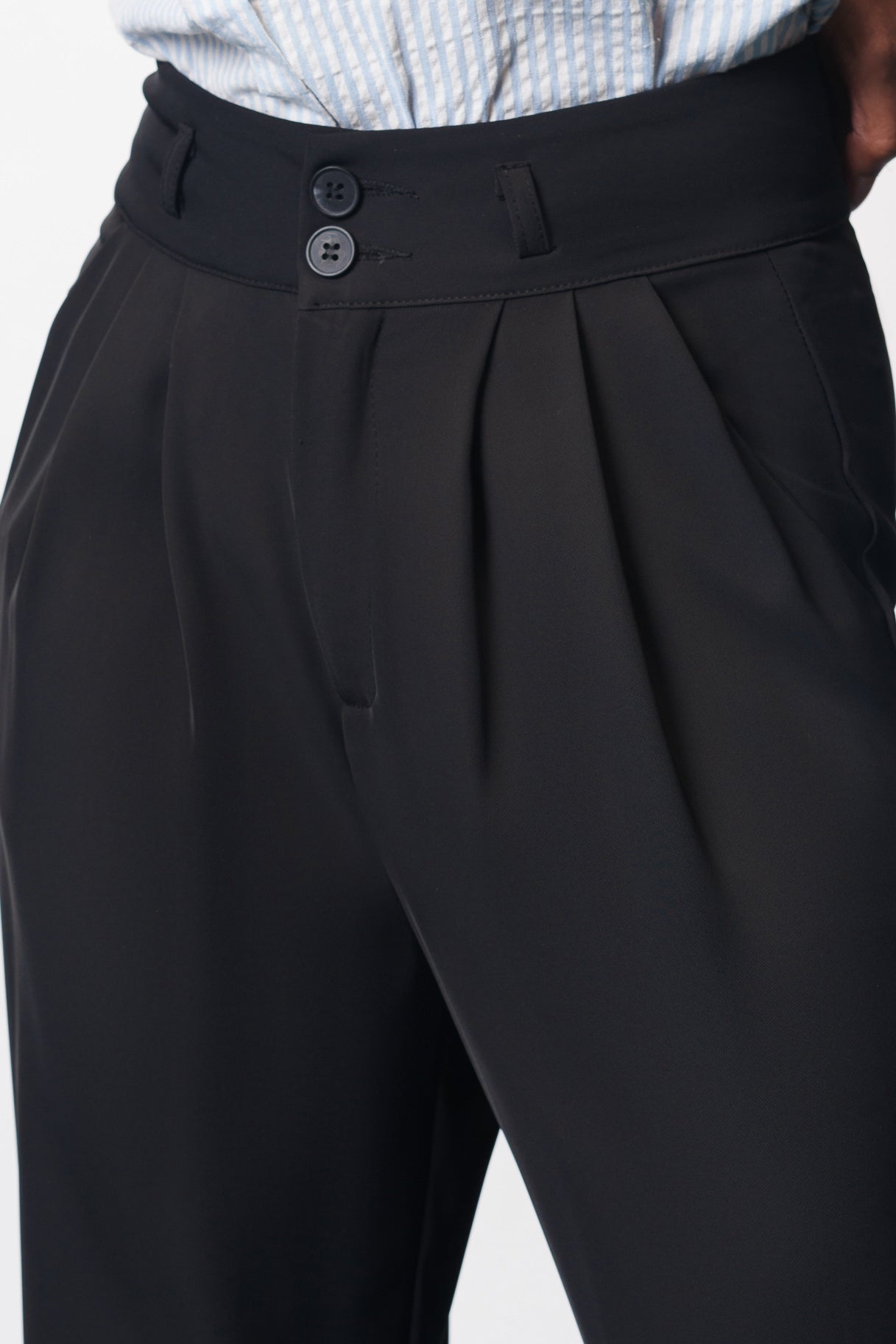 Jet Black Pleated Women's Straight Korean Pants