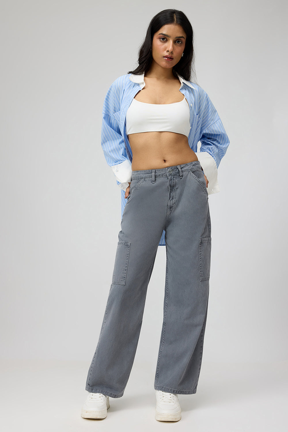 Gravel Grey Women's Straight Cargo Jeans