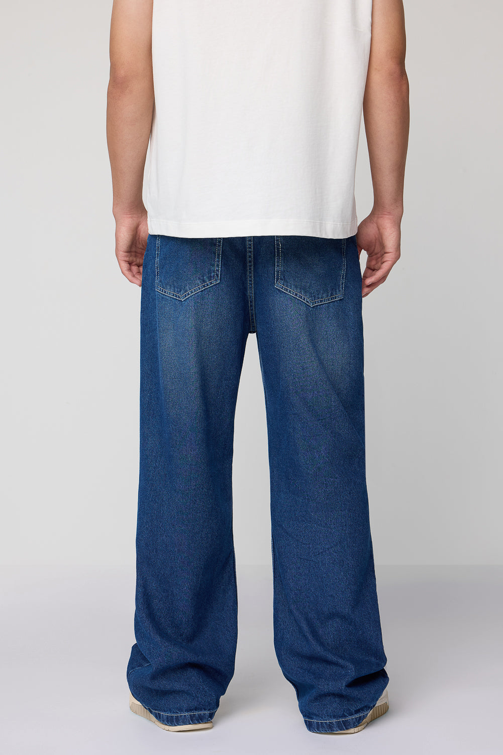 Vintage Blue Slit Knee Men's Baggy Straight Jeans