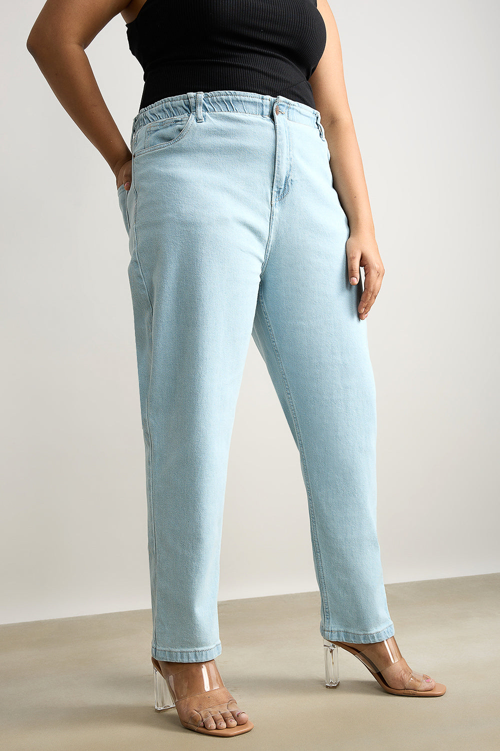 Stretchy Light Wash Mom Jeans