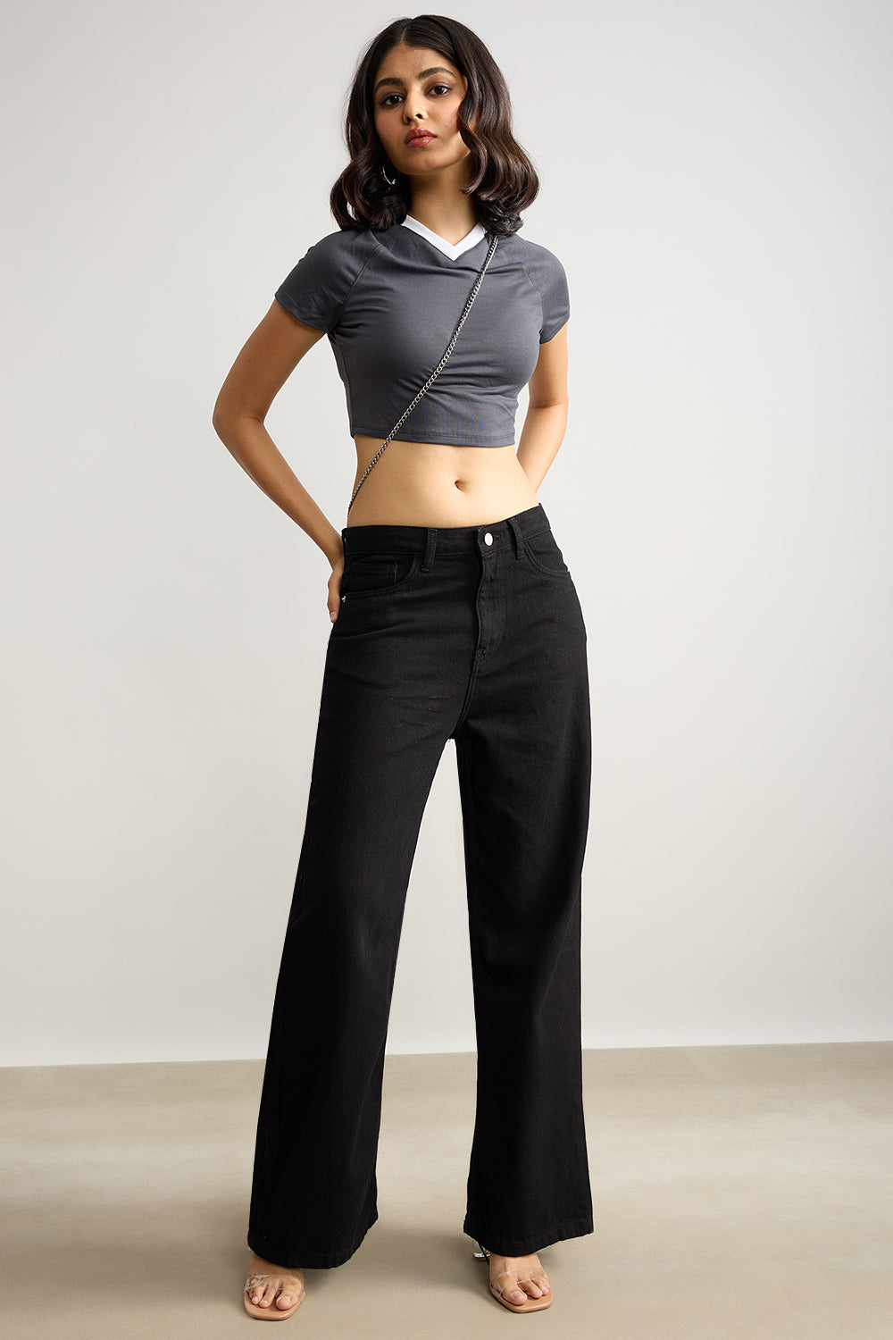 Black High Waisted Women's Wide Jeans