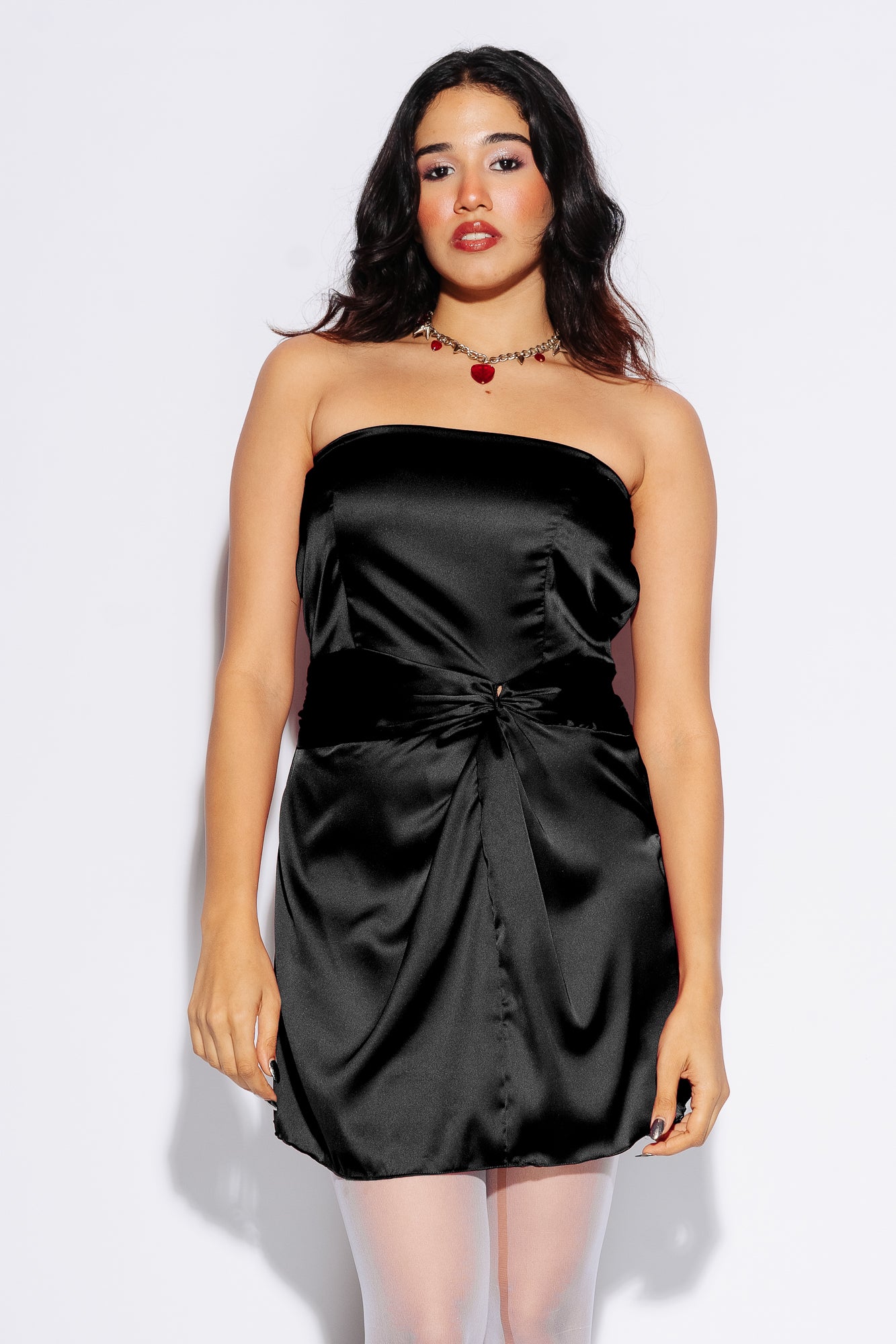 Knot Me Up Black Satin Dress