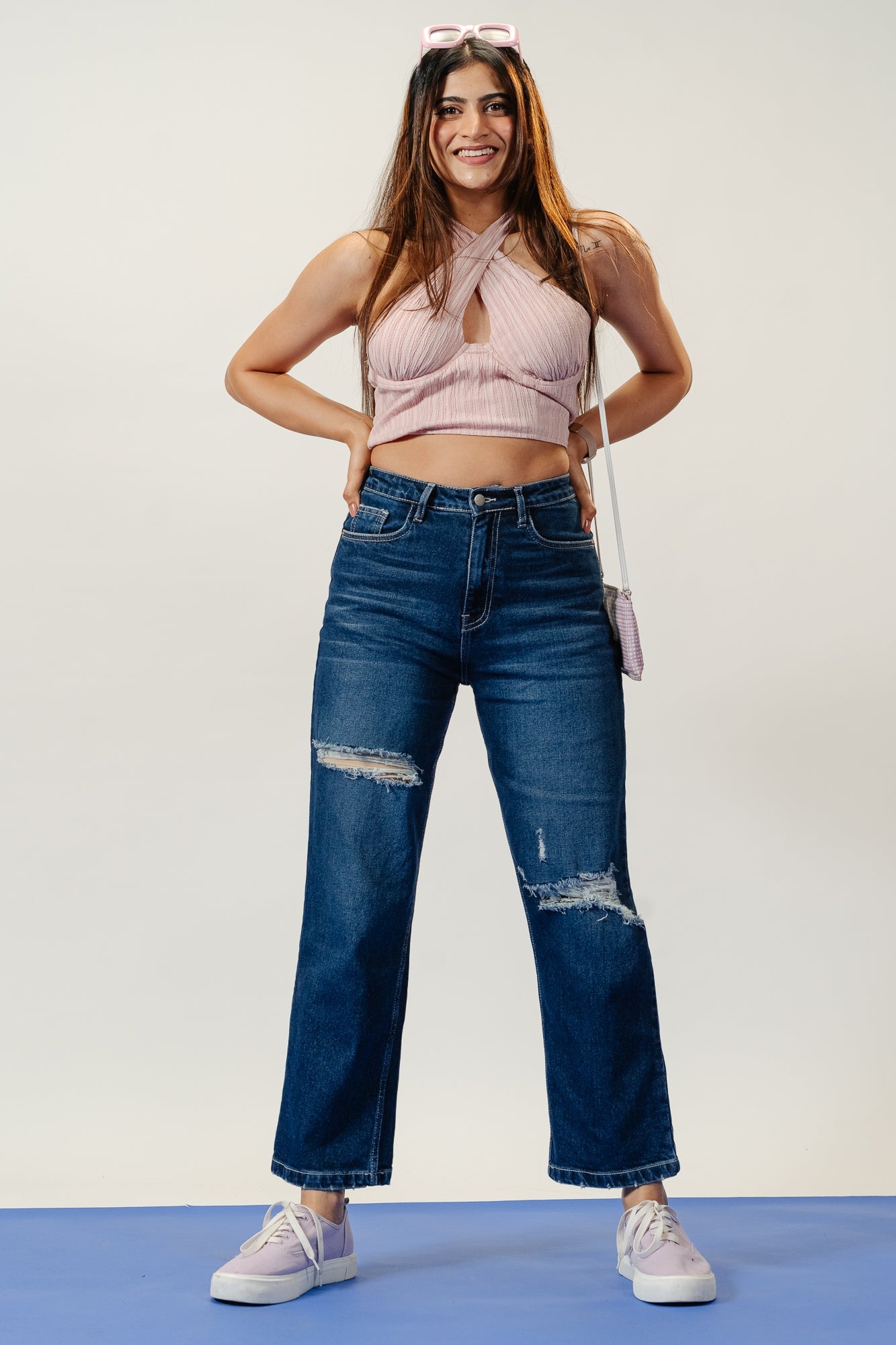 Indigo Distress Women's Straight Jeans