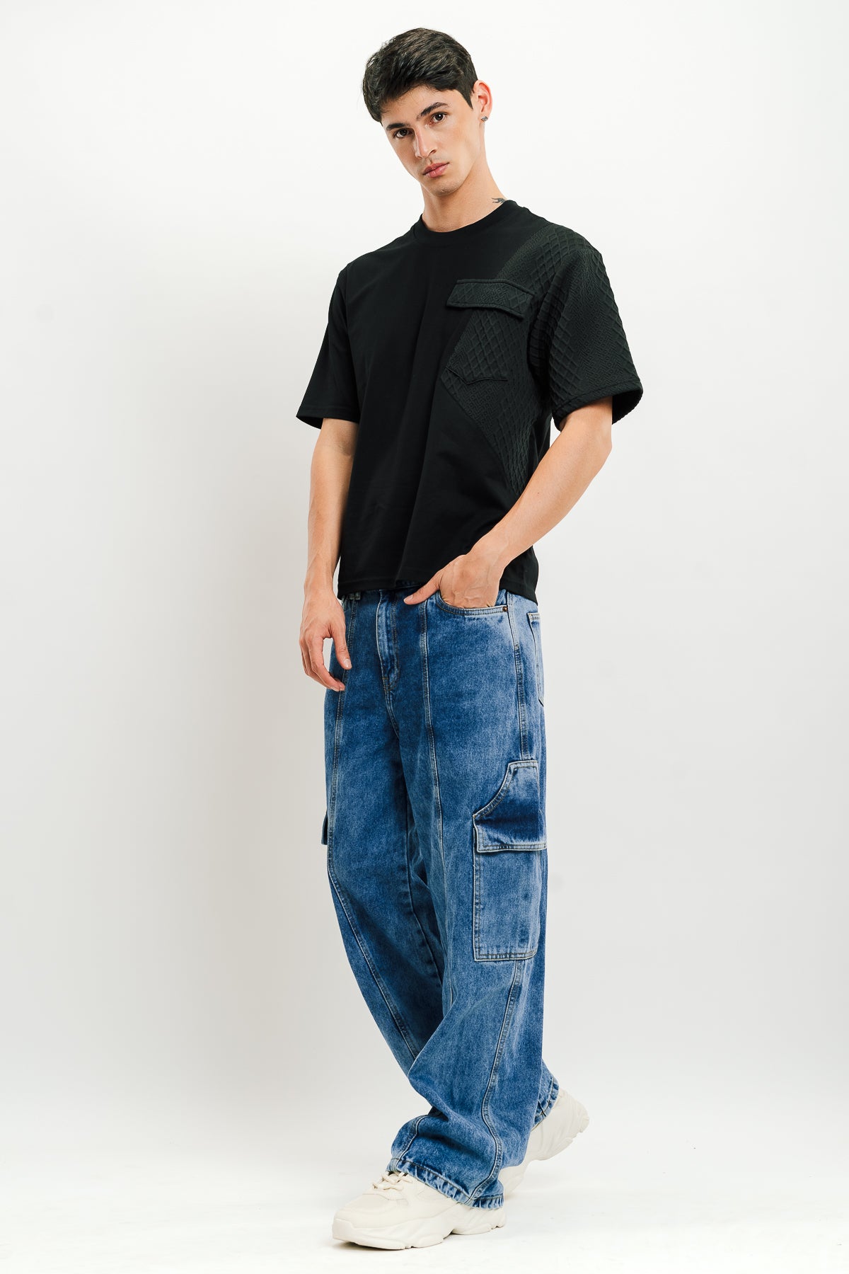 Blue Flap Pocket Men's Straight Cargo Jeans