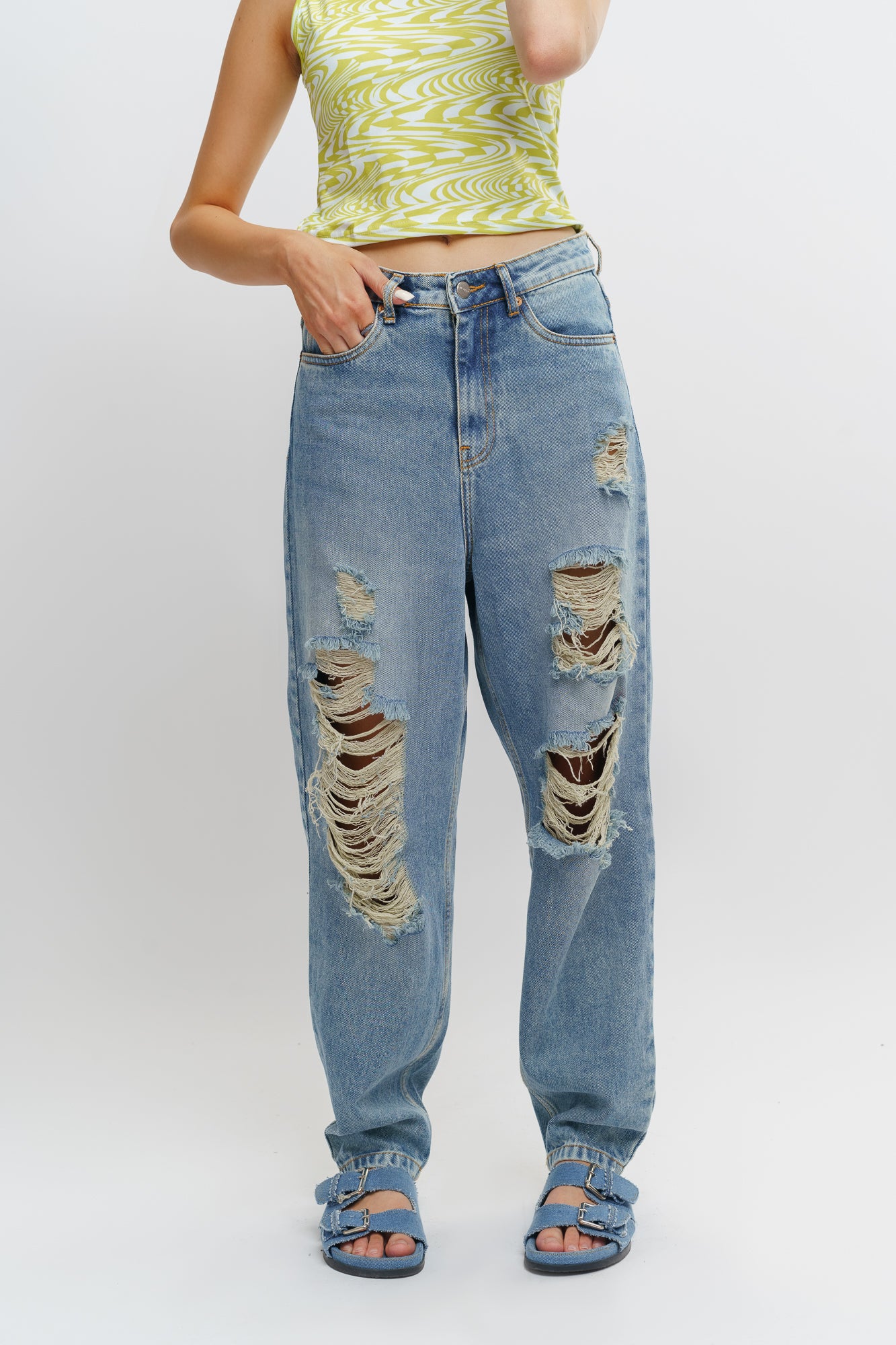 Blue Distress Women's Slouchy Jeans