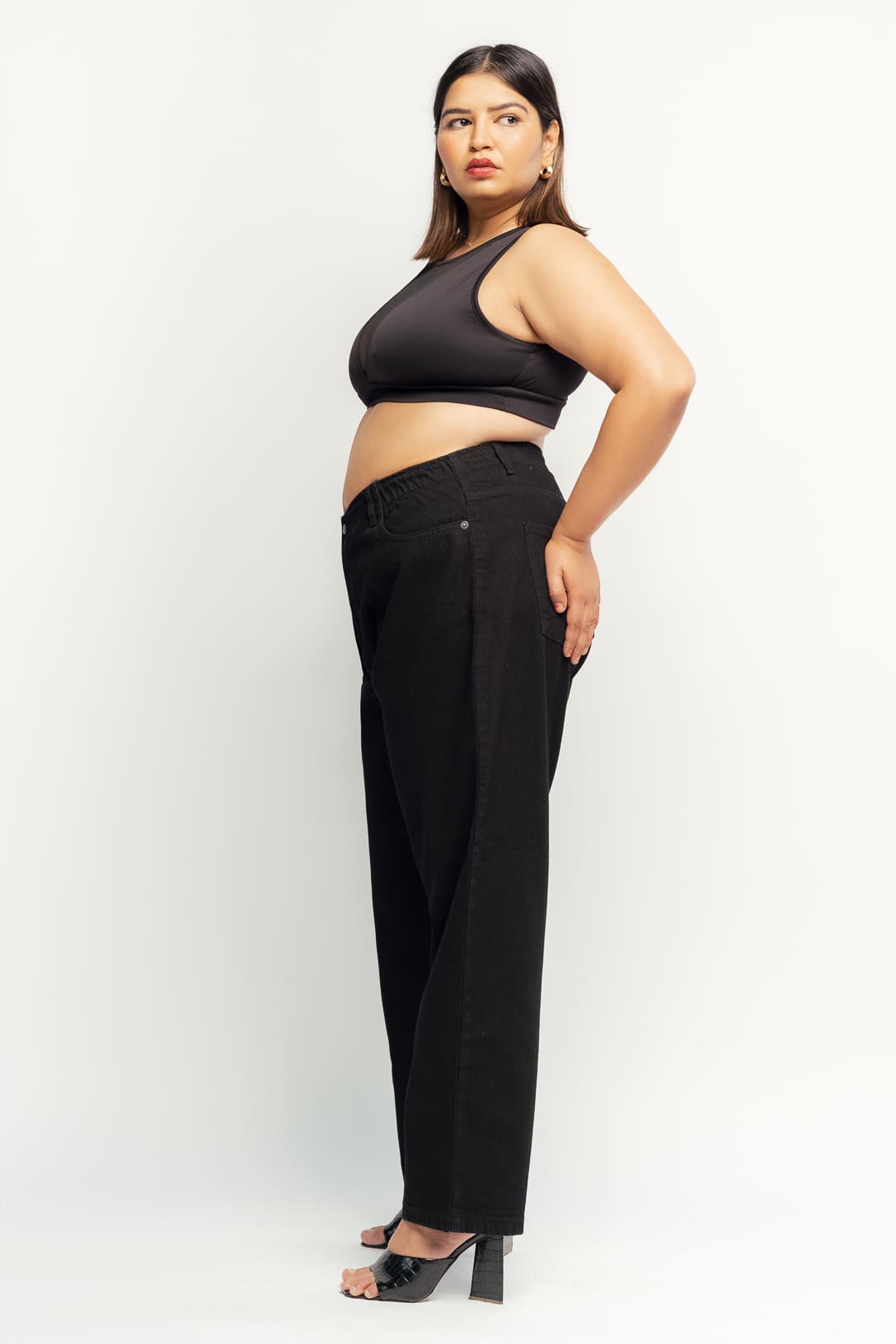 Curve Black Elasticated Waistband Mom Jeans