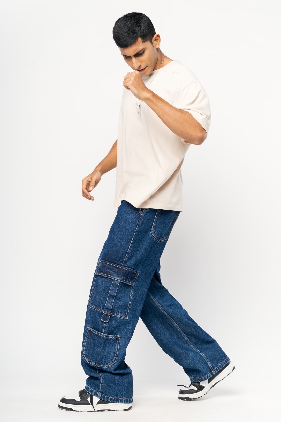 Dense Blue Men's Baggy Cargo Jeans