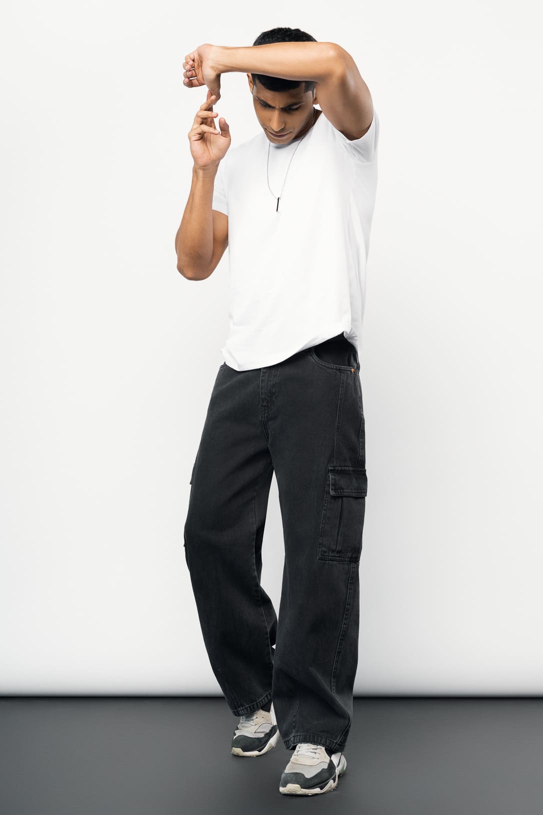 Stone Black Men's Baggy Straight Cargo Jeans