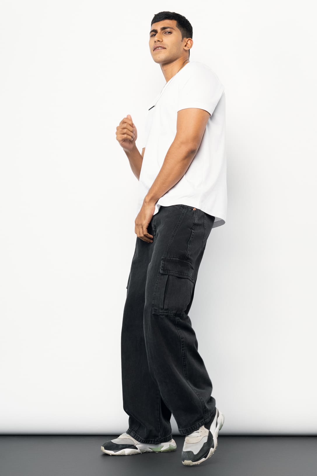 Stone Black Men's Baggy Straight Cargo Jeans