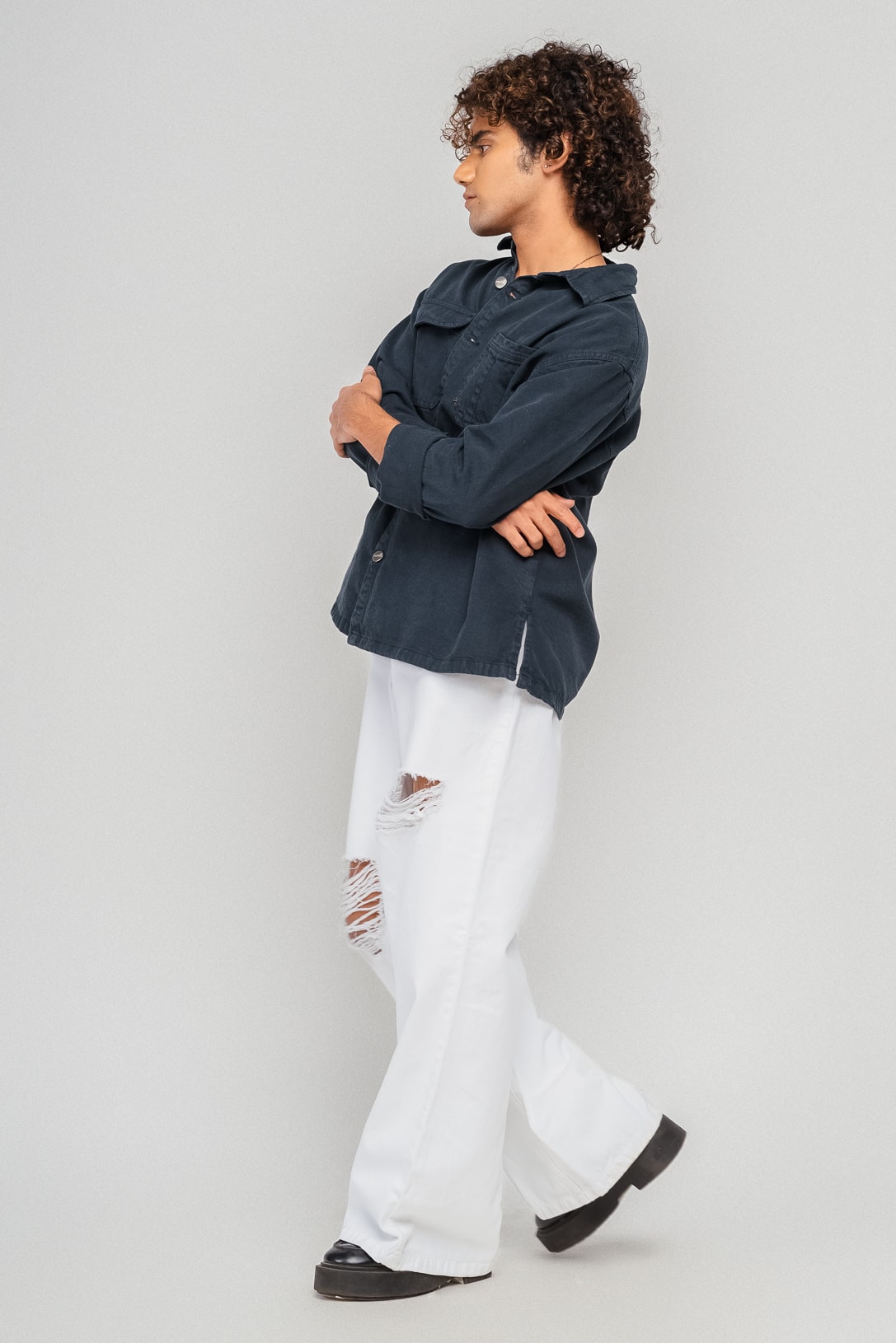 White Distressed Men's Wide Jeans