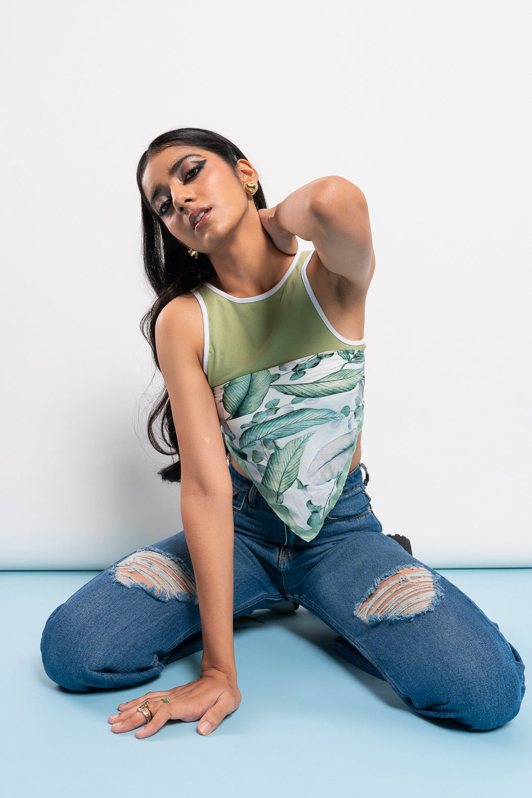 Blue Ripped Women's Wide Jeans