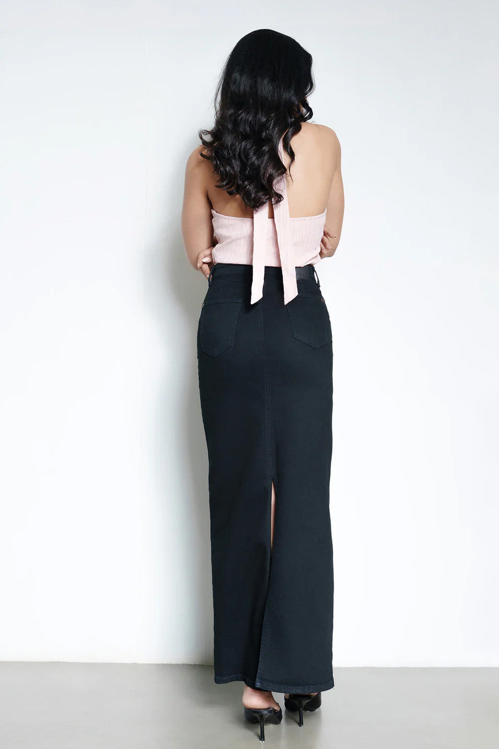 Jet Black Women's Cargo Denim Skirt