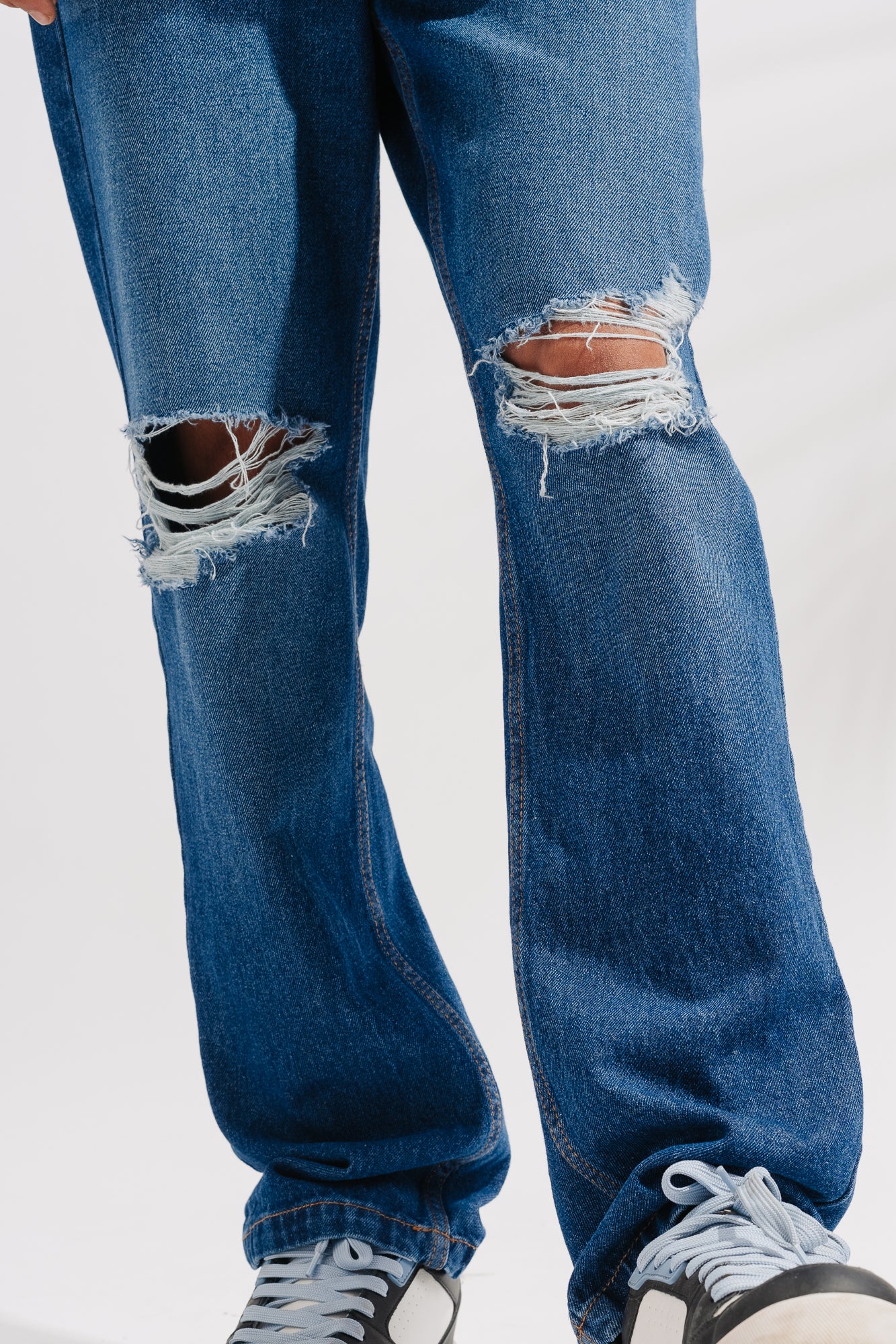 Lapis Blue Distressed Men's Wide Jeans