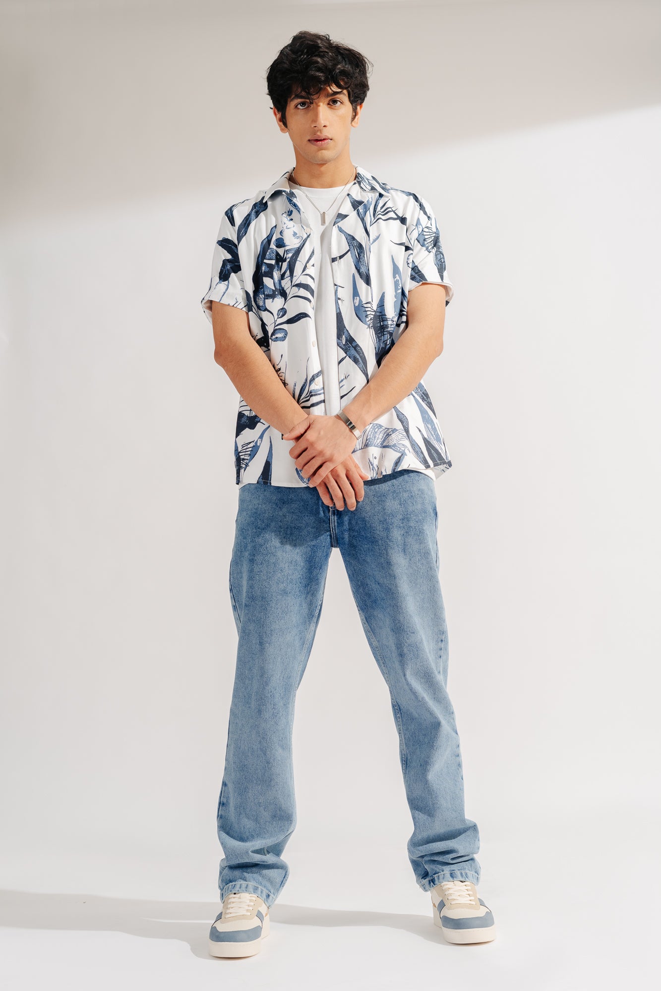 Light Blue Fish Cut Men's Regular Straight Jeans