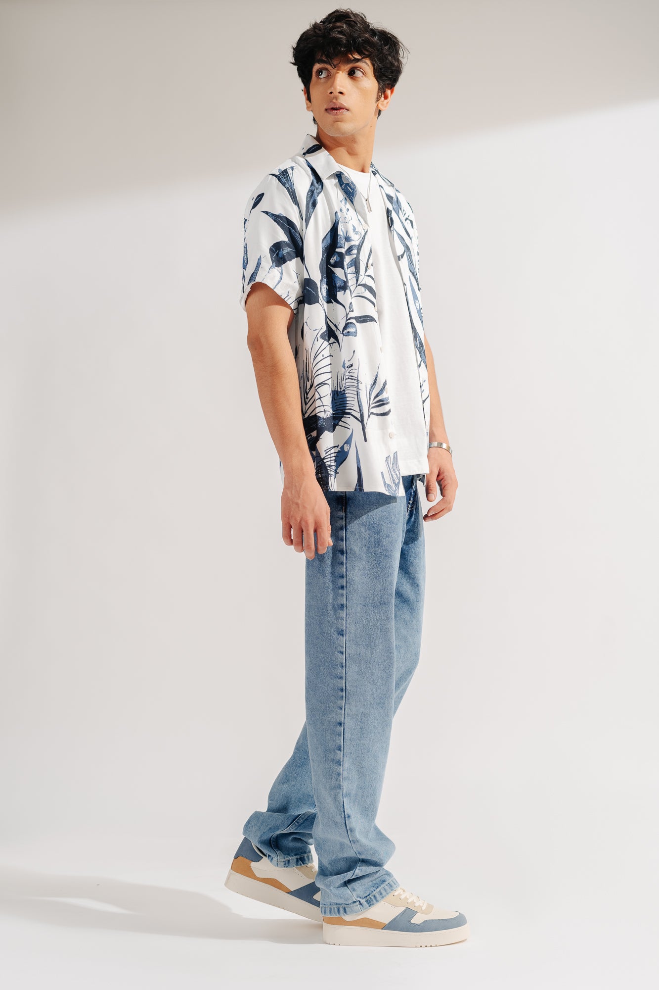 Light Blue Fish Cut Men's Regular Straight Jeans