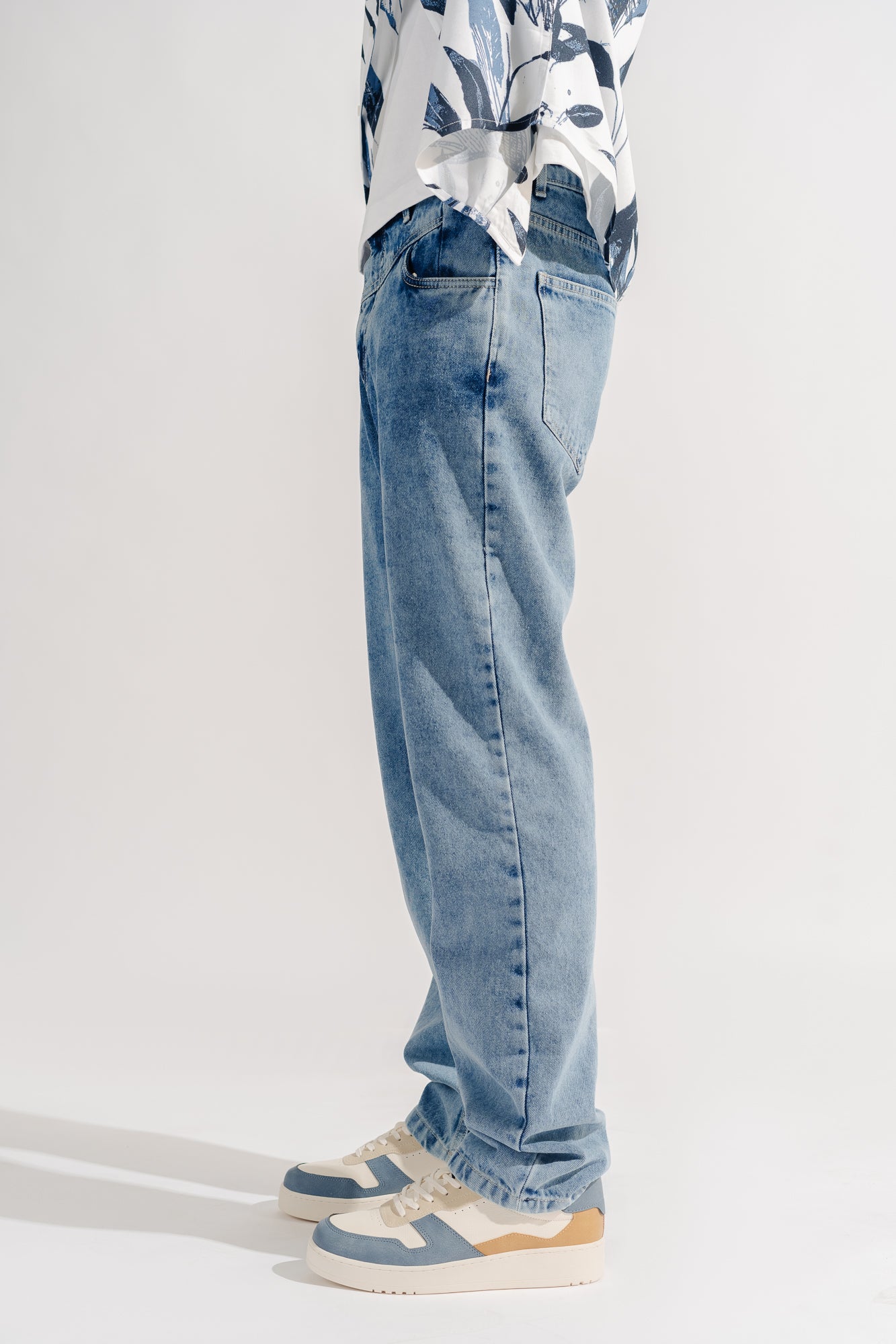 Light Blue Fish Cut Men's Regular Straight Jeans