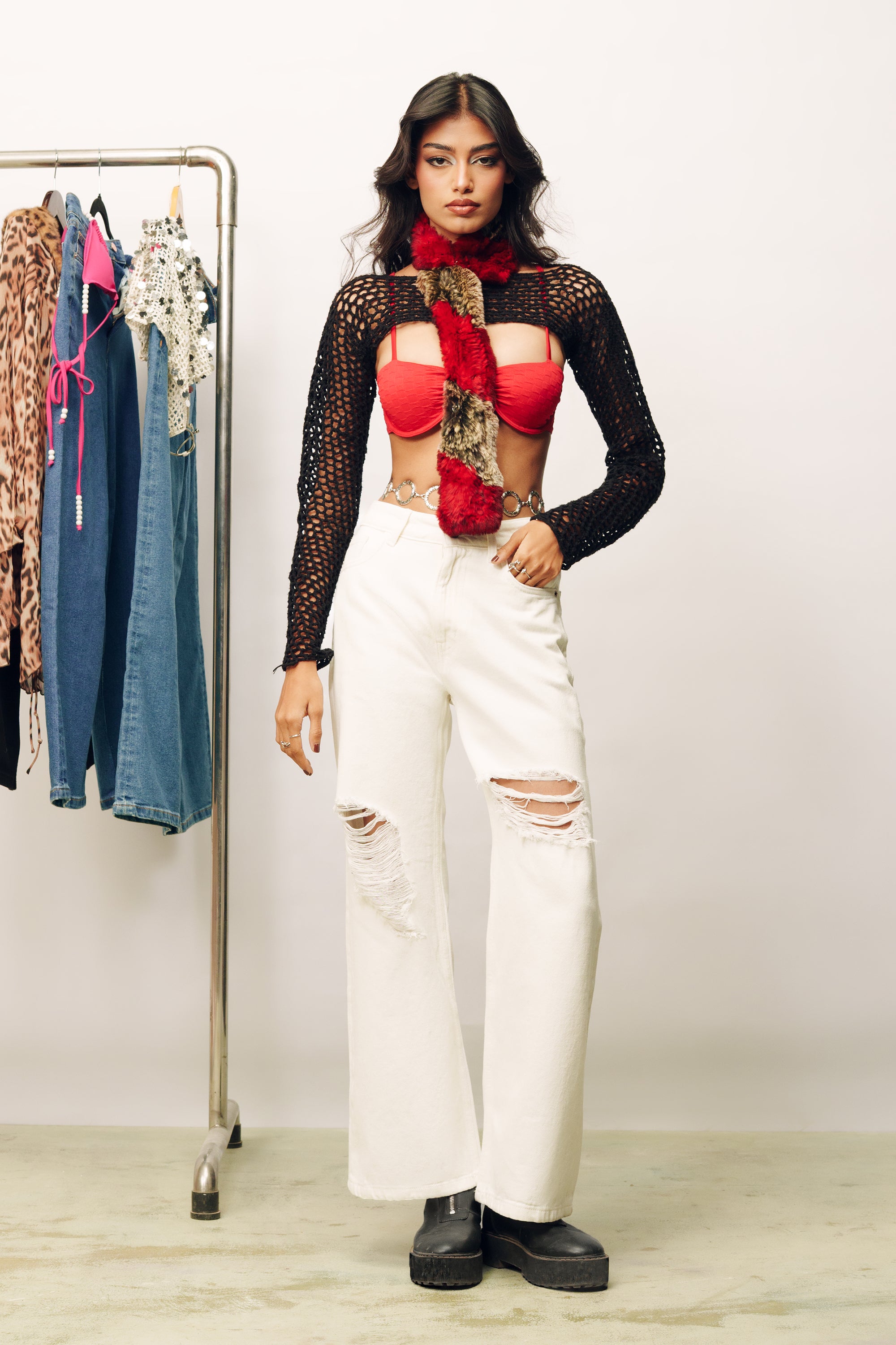 Ivory White Distressed Wide Jeans