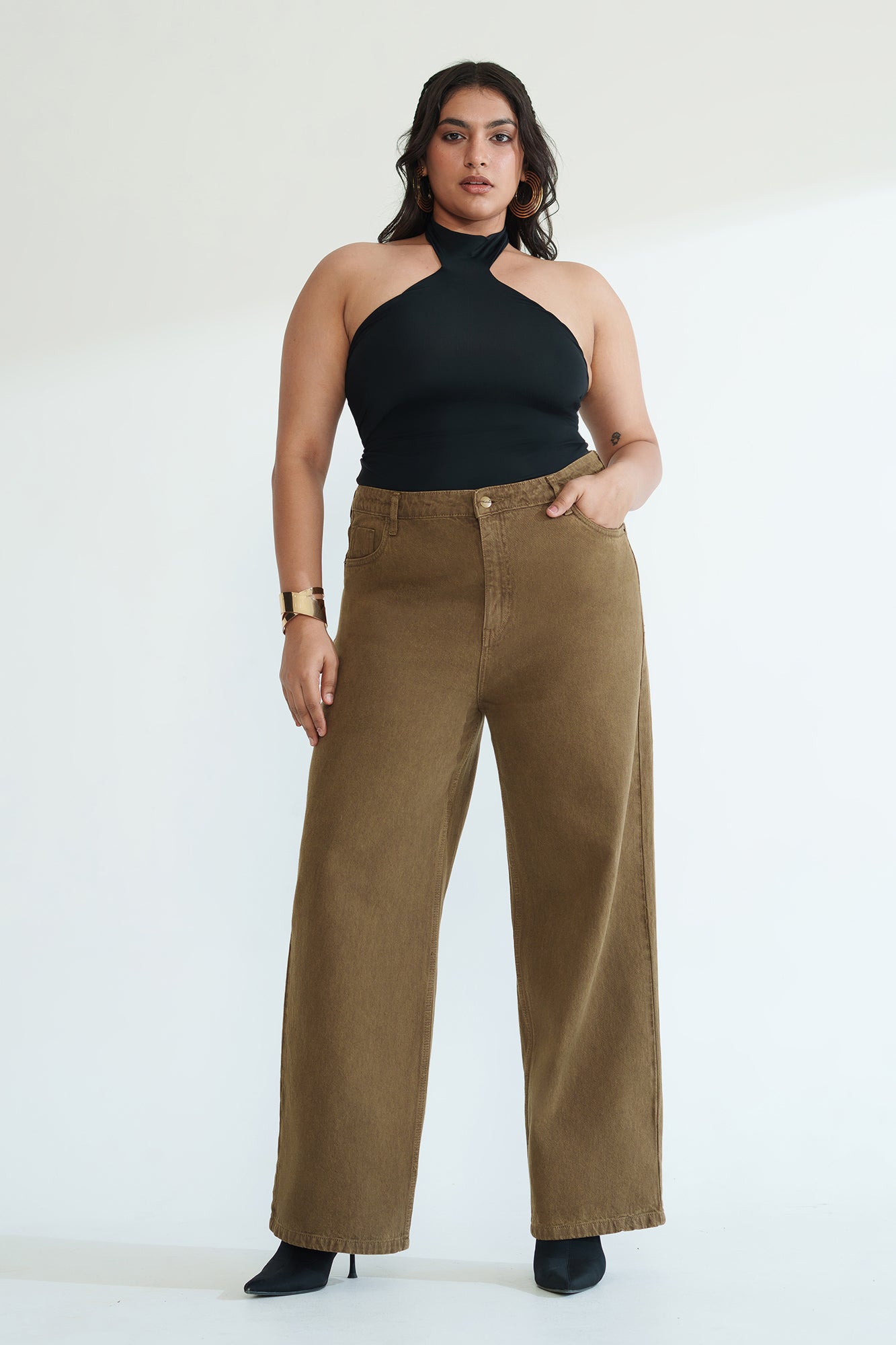 Curve Muted Brown Straight Jeans