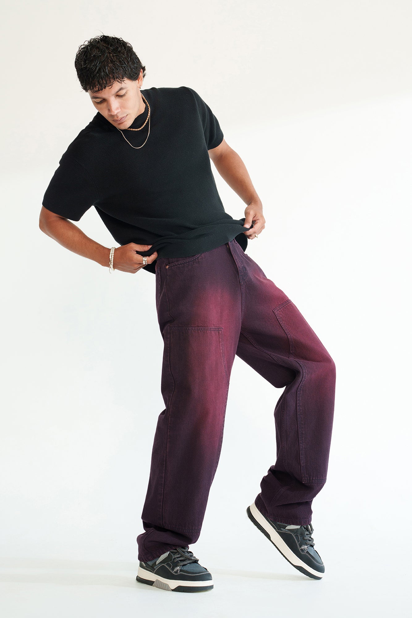 Deep Merlot Men's Baggy Straight Jeans